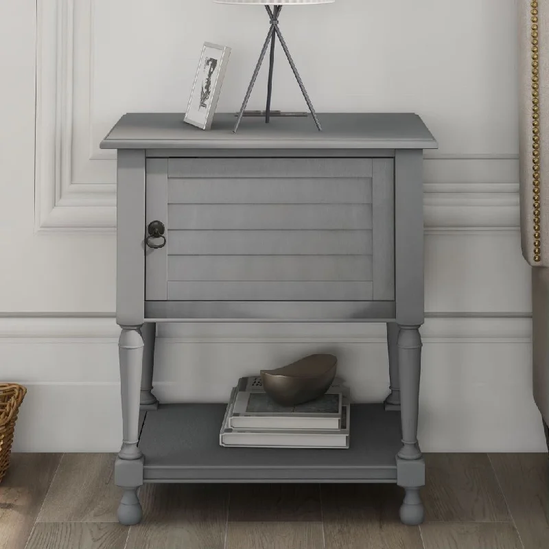 Grey Nightstand with Two Built-in Shelves Cabinet and an Open Storage