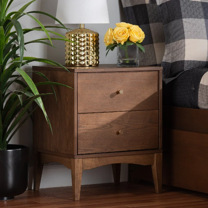 Landis Mid-Century Modern Ash Walnut Finished Wood 2-Drawer Nightstand