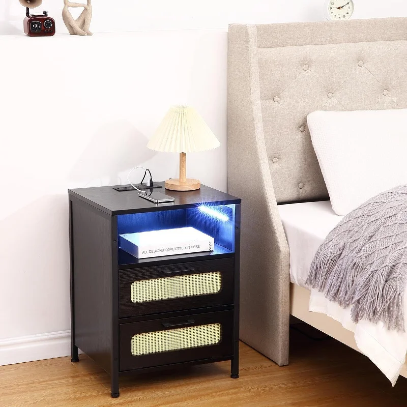 LED Nightstand with Charging Station