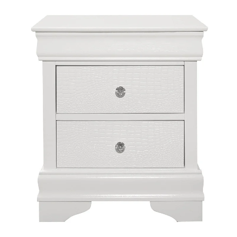 Lexicon Nightstand with 2 Drawer - White with Crystal Knobs