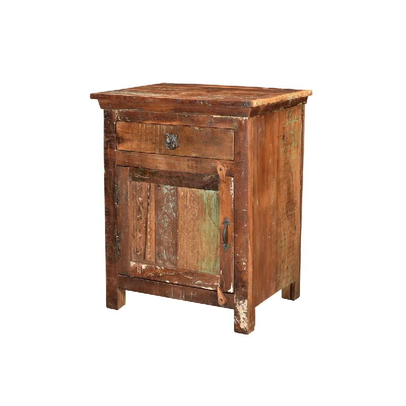 Lexington 1-Drawer 1-Door Carved Nightstand, Left, Recycled Multicolor