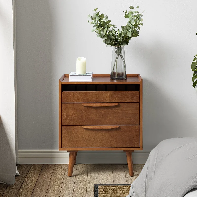 Lisa Mid-Century Modern 3-Drawer Nightstand with Charging Station by HULALA HOME