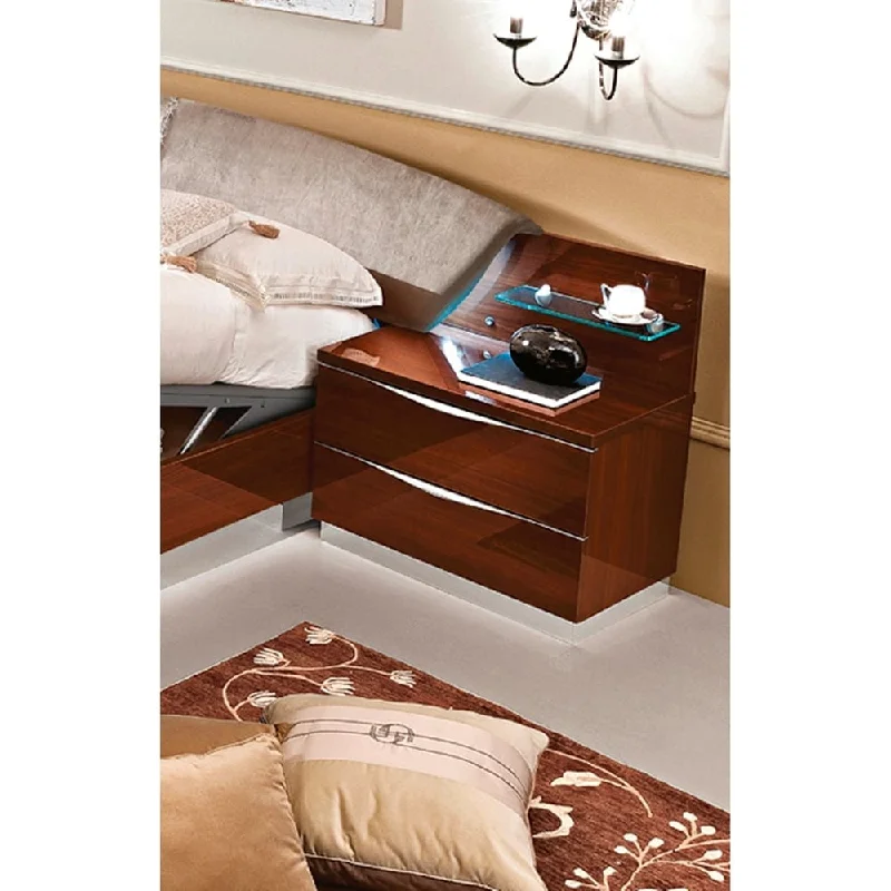 Luca Home Glossy Walnut Nightstand