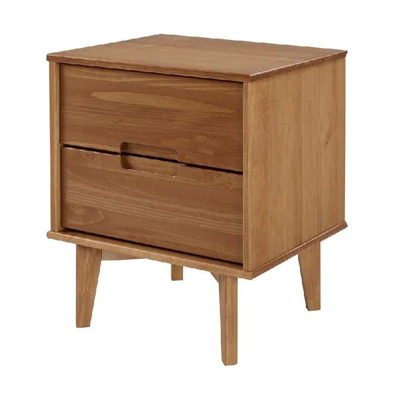 Mid Century Modern Solid Pine Wood Nightstand in Stained Finish - Caramel