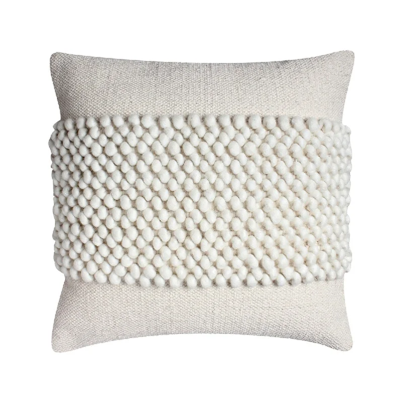 Modern 20 x 20 Square Cotton Accent Throw Pillow, Textured Dotted Fabric Details, White, Easy Cleaning - White