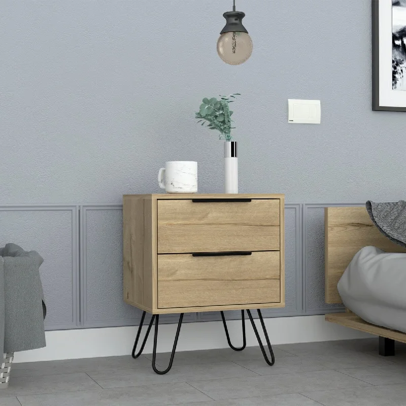 Modern Nightstand with Harpin Legs, Two Drawers