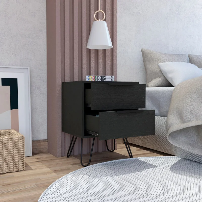 Modern Nightstand with Harpin Legs, Two Drawers