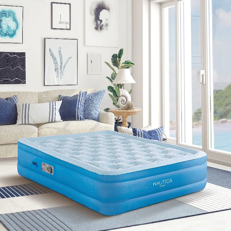 Nautica Home Cool Comfort Air Mattress with Built-in Pump - Raised Inflatable Bed with Cooling Top and Comfort Coil Support