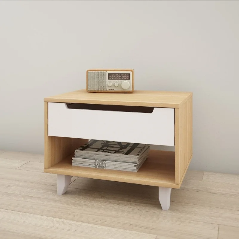 Nexera Nordik 1 Drawer Nightstand, White and Natural Maple