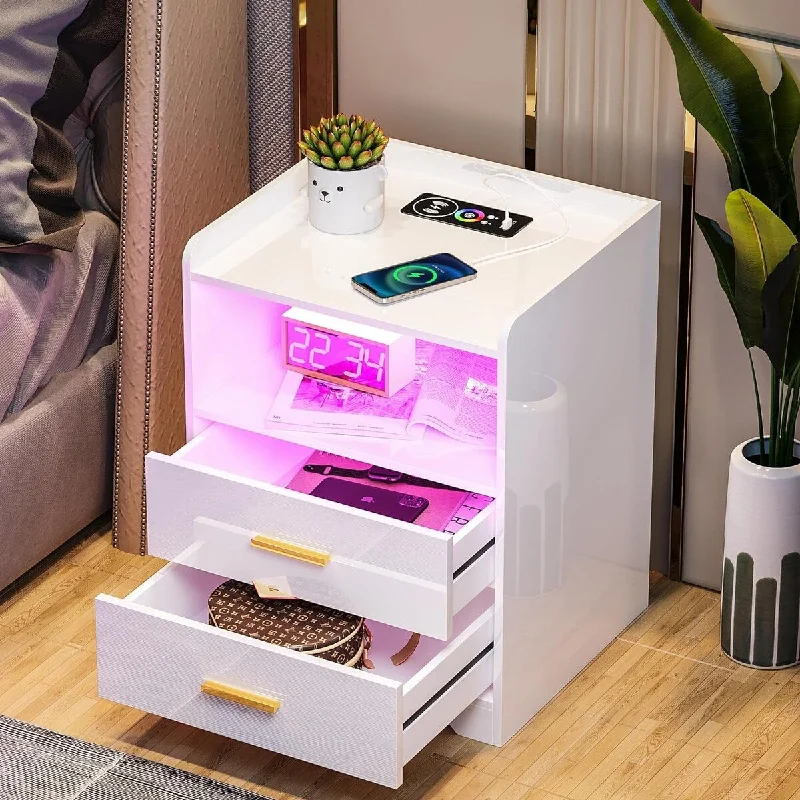 Night Stand with Charging Station,LED with Body Sensor Function 15.7"D x 17.7"W x 22.8"H