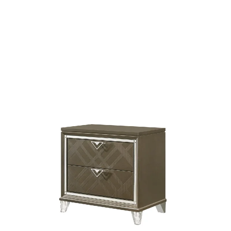 Nightstand - Dark Champagne - Wood Construction - Glam/Contemporary Style - 2 Drawers - Embossed Front - Metal Glide