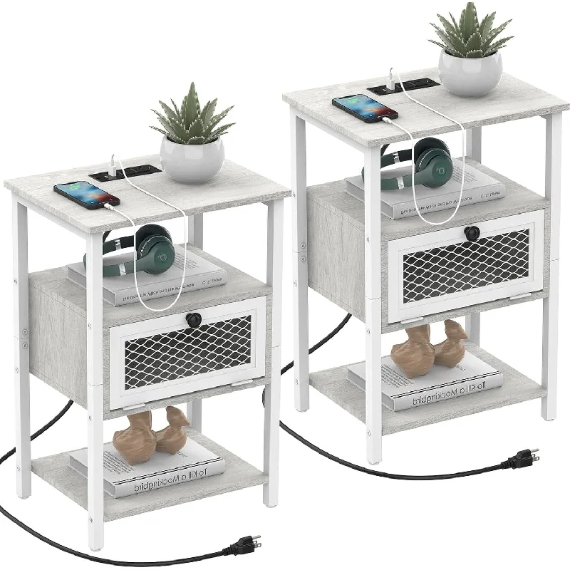 Nightstand with Charging Station Set of 2