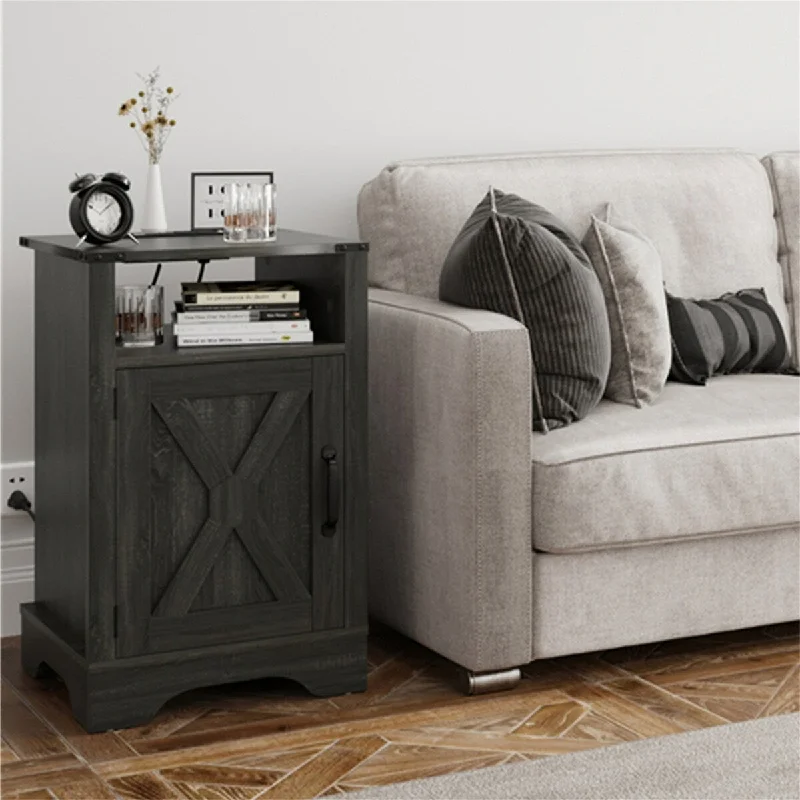 Nightstand With Charging Station Tall Wooden Night Stand Set 2