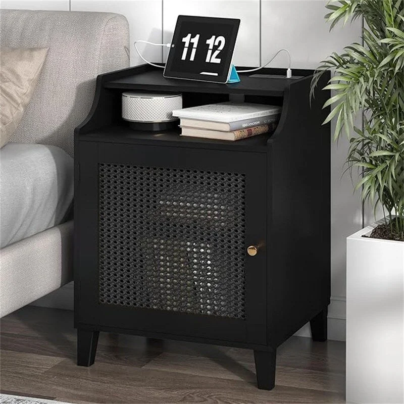 Nightstand with Rattan Door