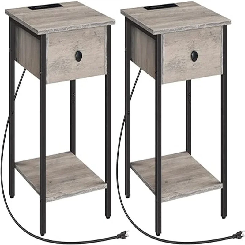 Nightstand with USB Ports and Outlets set of 2