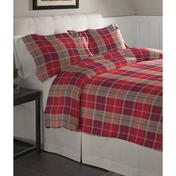 Pointehaven Piedmont Plaid Cotton Flannel Oversized Duvet Set