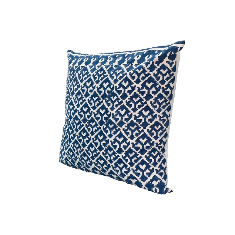 Printed Trellis Pattern Pillow - White+Blue