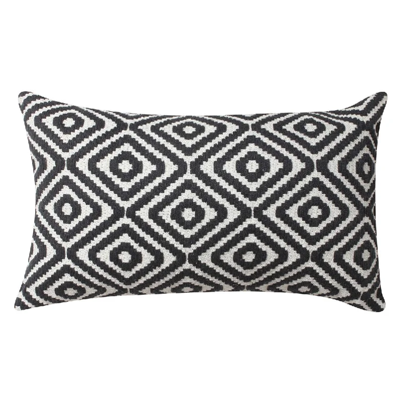 Rectangular Jacquard Cotton Accent Lumbar Pillow, Diamond Pattern, For Sofa Cushions/Accent Chairs, Black, White