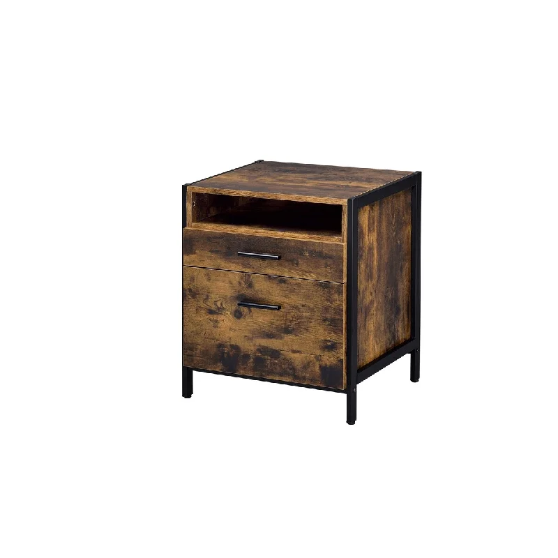 Rustic 2-drawer Nightstand, Metal Side Drawer Glide