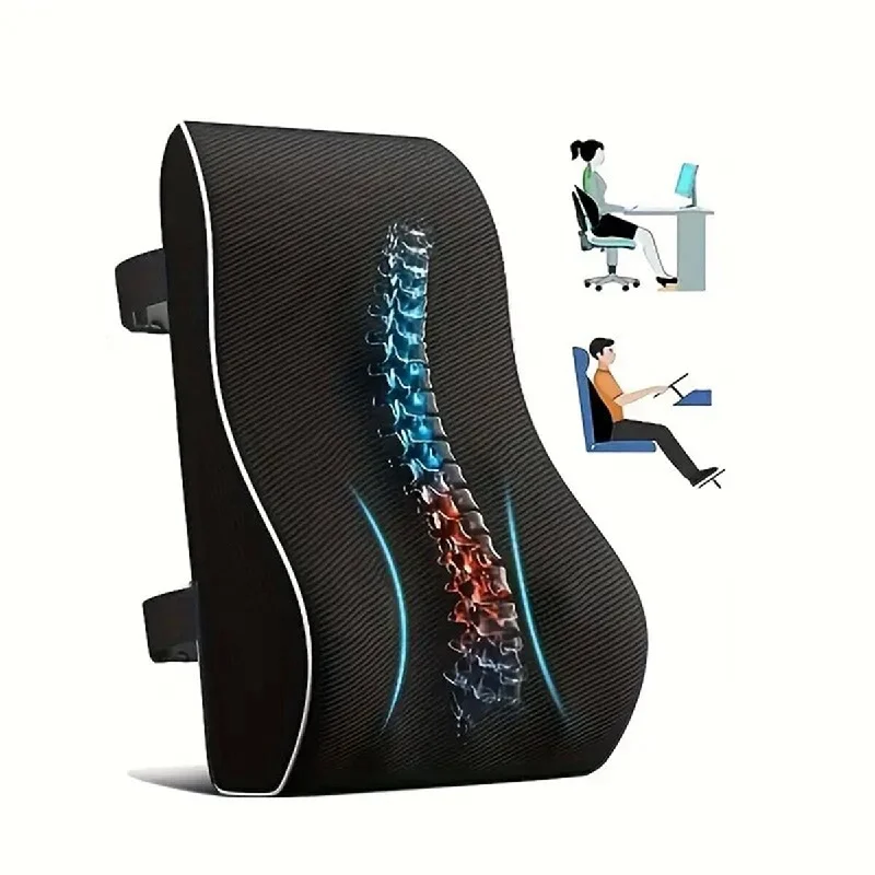 Shatex Memory Foam Back Cushion Lumbar Support Pillow For Office Chair, Back Support Pillow - Black