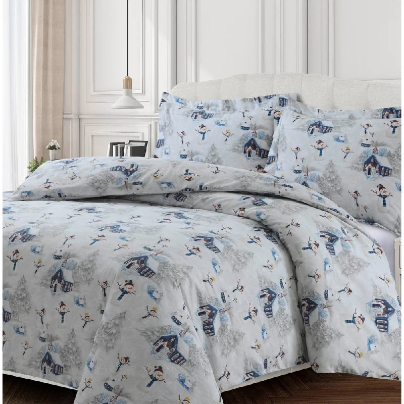 Snowman 170-GSM Cotton Flannel Printed Oversized Duvet Set