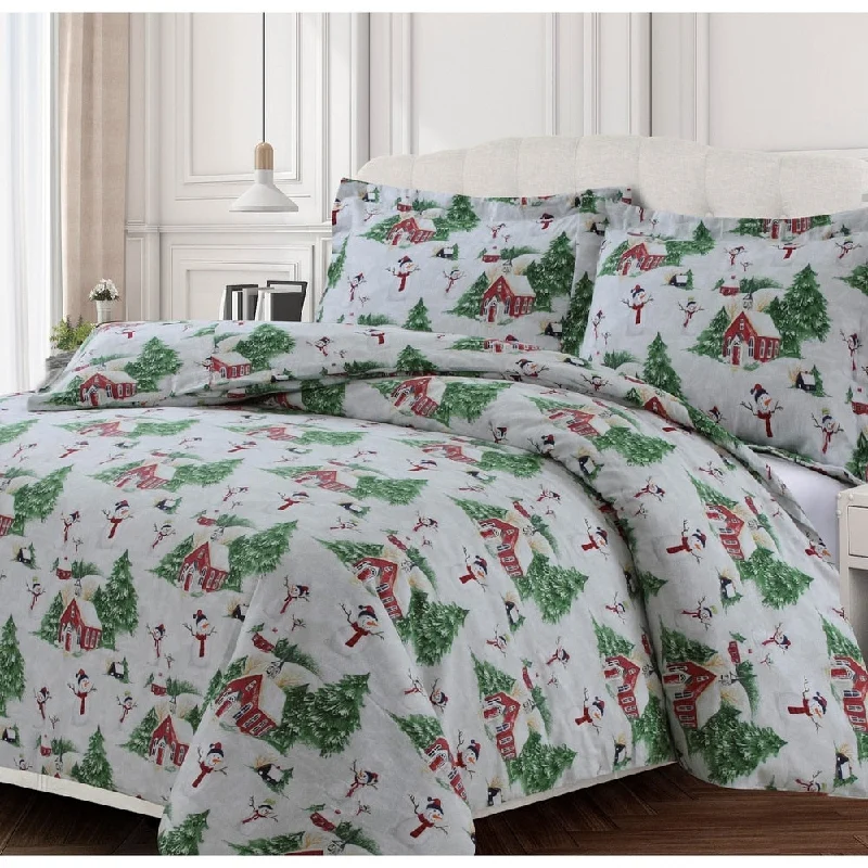 Snowman 170-GSM Cotton Flannel Printed Oversized Duvet Set