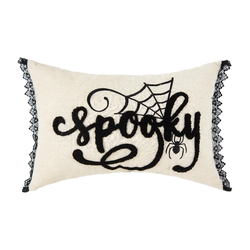 Spooky Black And White Halloween Embroidered Throw Pillow