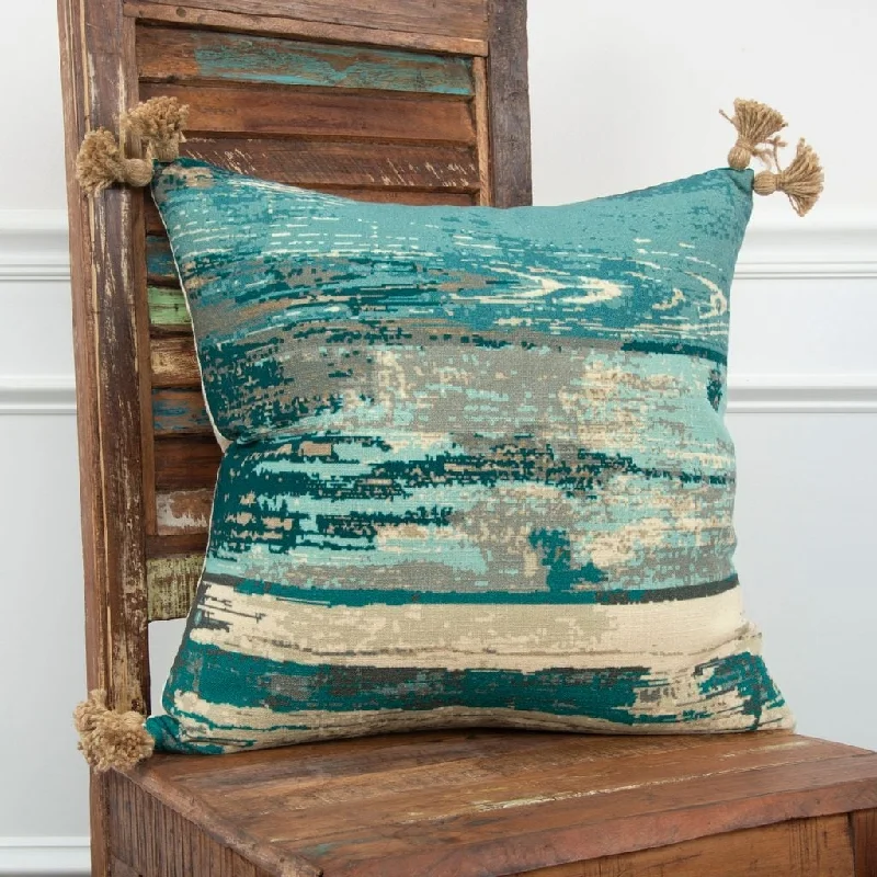 Teal Tassel Abstract Throw Pillow