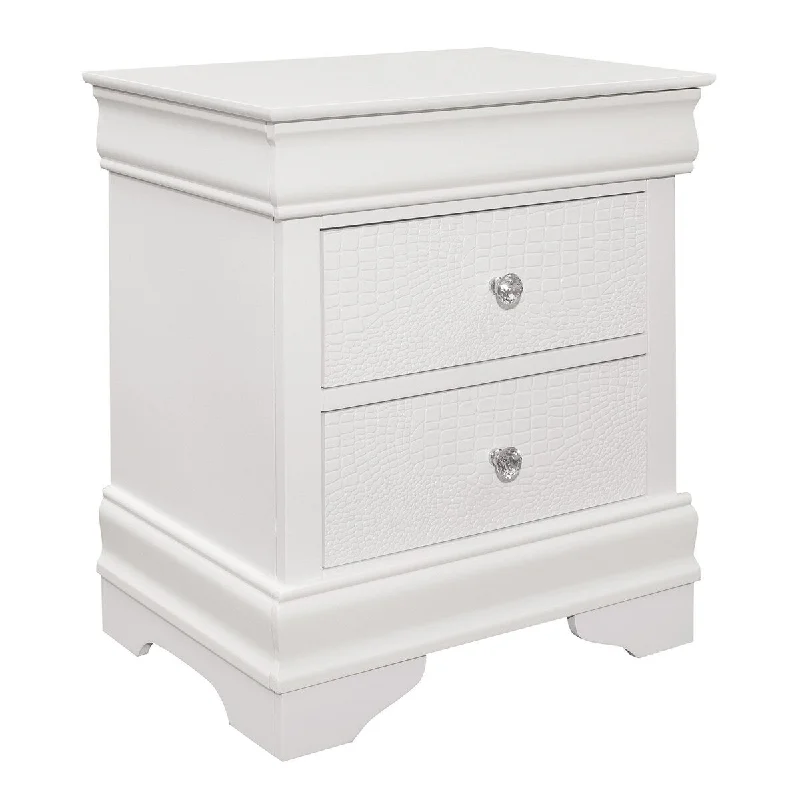 Teich 24 Inch Wood Nightstand, 2 Drawers, Textured Panels, Crisp White