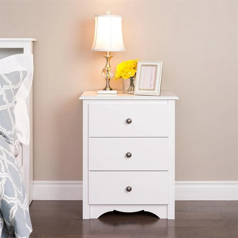 Traditional Tall Nightstand Side Table with 3 Drawers