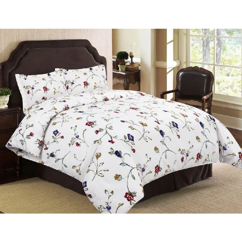 Tribeca Living Floral Garden Flannel 3-piece Duvet Cover Set