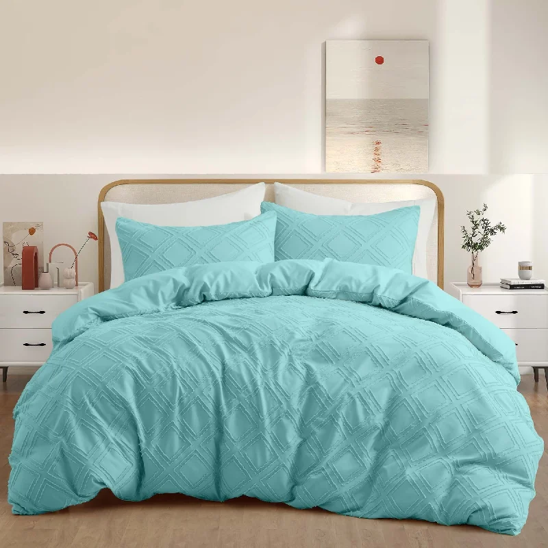 Tufted Clipped Jacquard Geometric Oversized Duvet Cover & Pillowcase Set