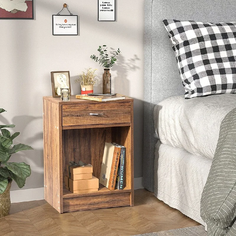 Vintage Multifunctional Nightstand with Drawer and Open Storage Space