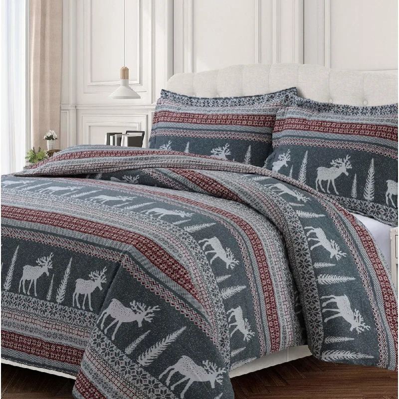 Winter Reindeer 170-GSM Cotton Flannel Printed Oversized Duvet Set - winter reindeer - winter reindeer