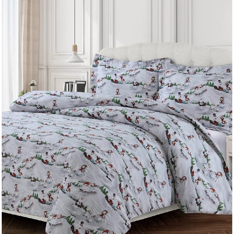 Winter Wonderland 170-GSM Cotton Flannel Printed Oversized Duvet Set - winter wonderland