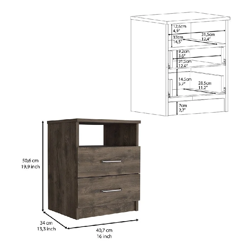 Wooden Nightstand, Two Drawers,One Shelf