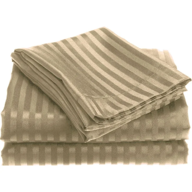 1800 Series Wrinckle Resistant 3 Piece Twin Size Embossed Stripe Sheet Set - Mocha