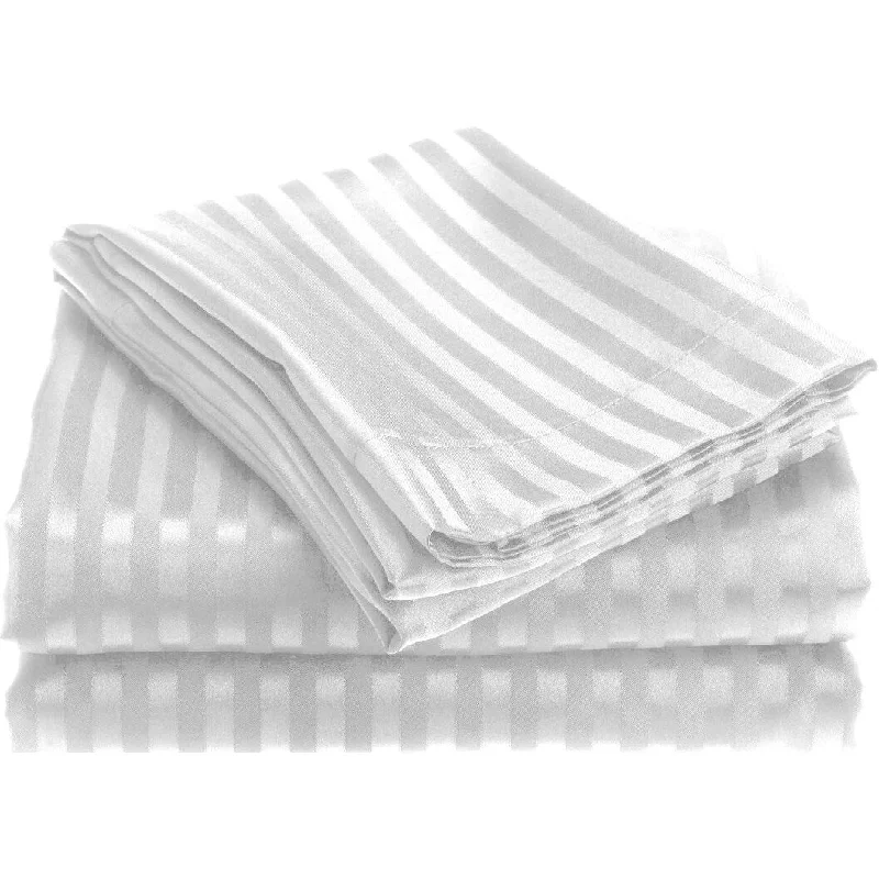 1800 Series Wrinkle Resistant 4 Piece Full Size Embossed Stripe Sheet Set - White