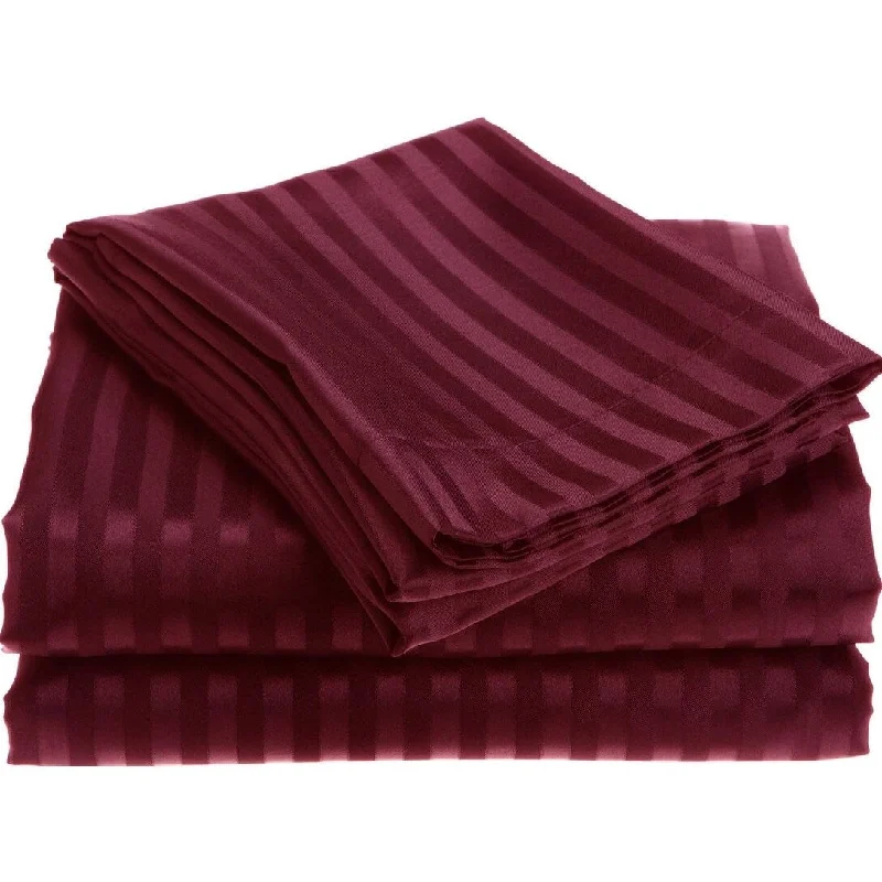 1800 Series Wrinkle Resistant 4 Piece Queen Size Embossed Stripe Sheet Set - Burgundy