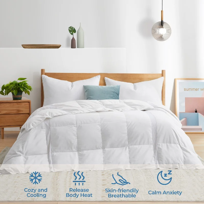 600 Fill Power Breathable White Down Comforter for Hot Sleeper, Cooling Mesh Design Oversized Blanket