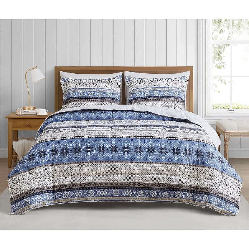 CEDAR COURT Fair Isle Blue Microfiber Comforter Set