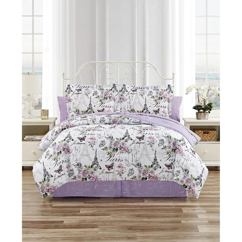 CEDAR COURT Paris Floral Lilac Soft Microfiber Reversible Comforter Set