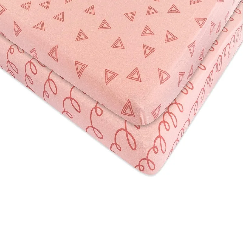 Crib Sheet Set 100% Jersey Cotton 2 Pack -Pink Triangle and squiggle