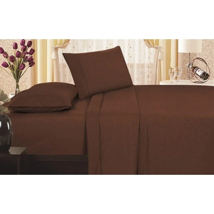 Décor&More 1800 Series Queen Size 4 Piece Vine Embossed Sheet Set - Chocolate