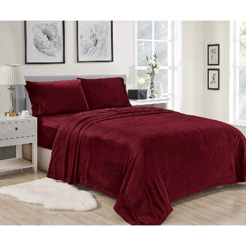 Décor&More Luxury Elegance 3 Piece Full Size Extra Soft Velvet Touch Microplush Sheet Set - Burgundy