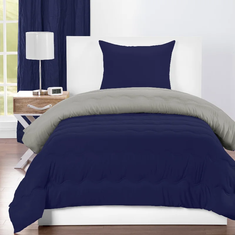 Deep Blue and Mushroom Grey Reversible Comforter Set