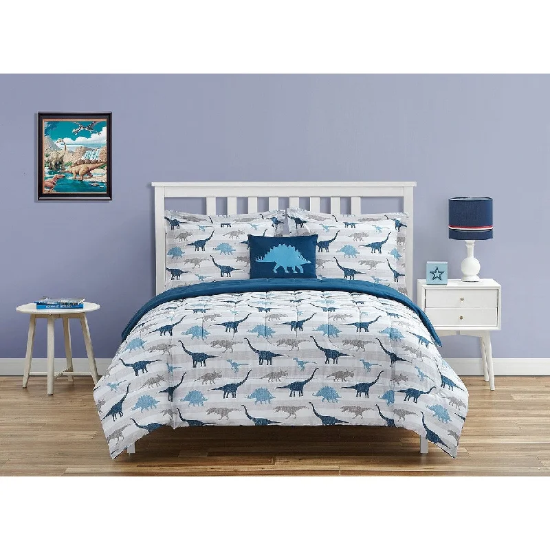 Dinosaur Chambray Navy/Blue/Gray Soft Microfiber Comforter Set