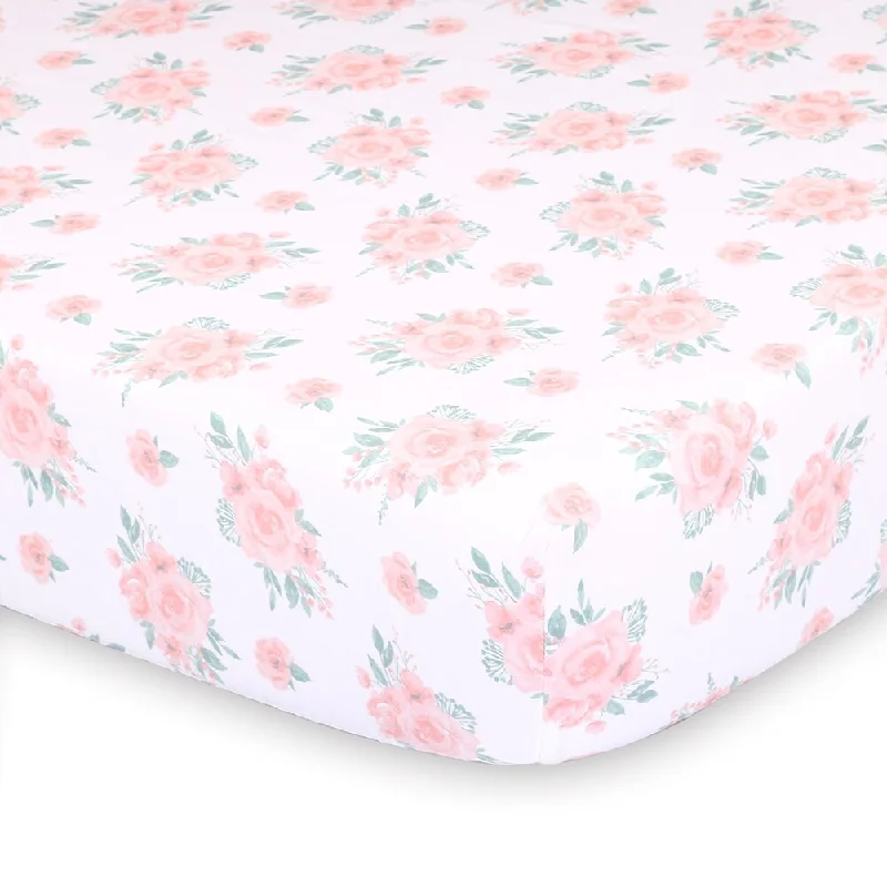 Farmhouse Pink Floral Fitted Sheet by The Peanutshell