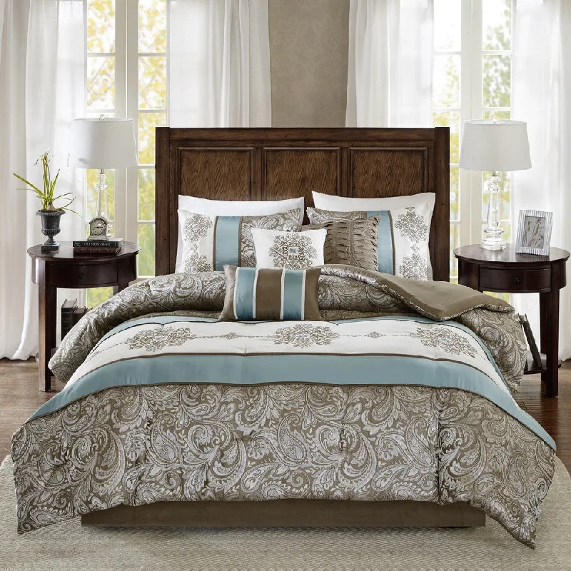 Madison Park Lorraine Blue Jacquard 7-Piece Comforter Set