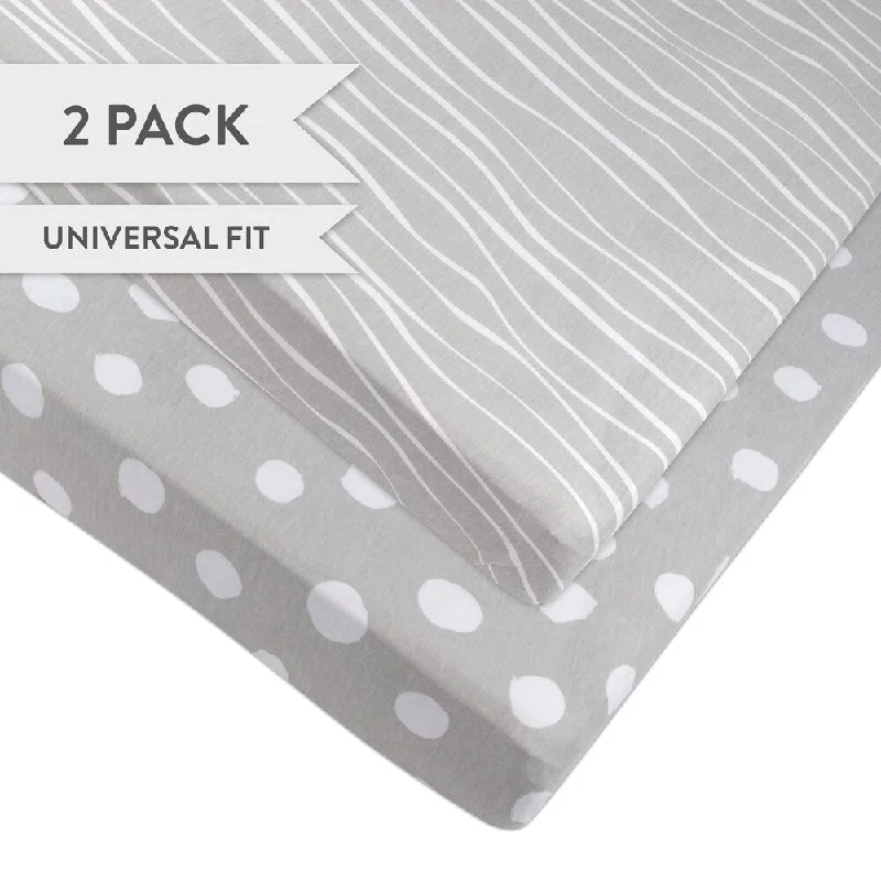 Pack N Play Crib Sheet Set Jersey Cotton 2 Pack - Grey and White